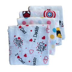 Big Muslin Towels - Dad, Dots, Hero & Mickey (Combo Pack 4)