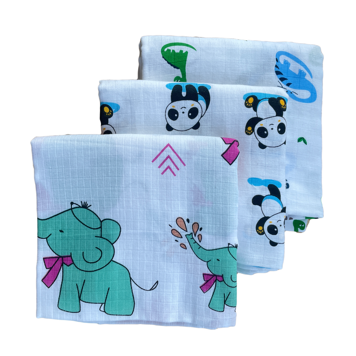 Big Muslin Towels - Elephant, Panda & Dino's (Combo Pack of 3)