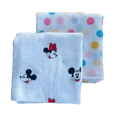 Big Muslin Towels - Mickey Colour Dots (Combo Pack of 2)
