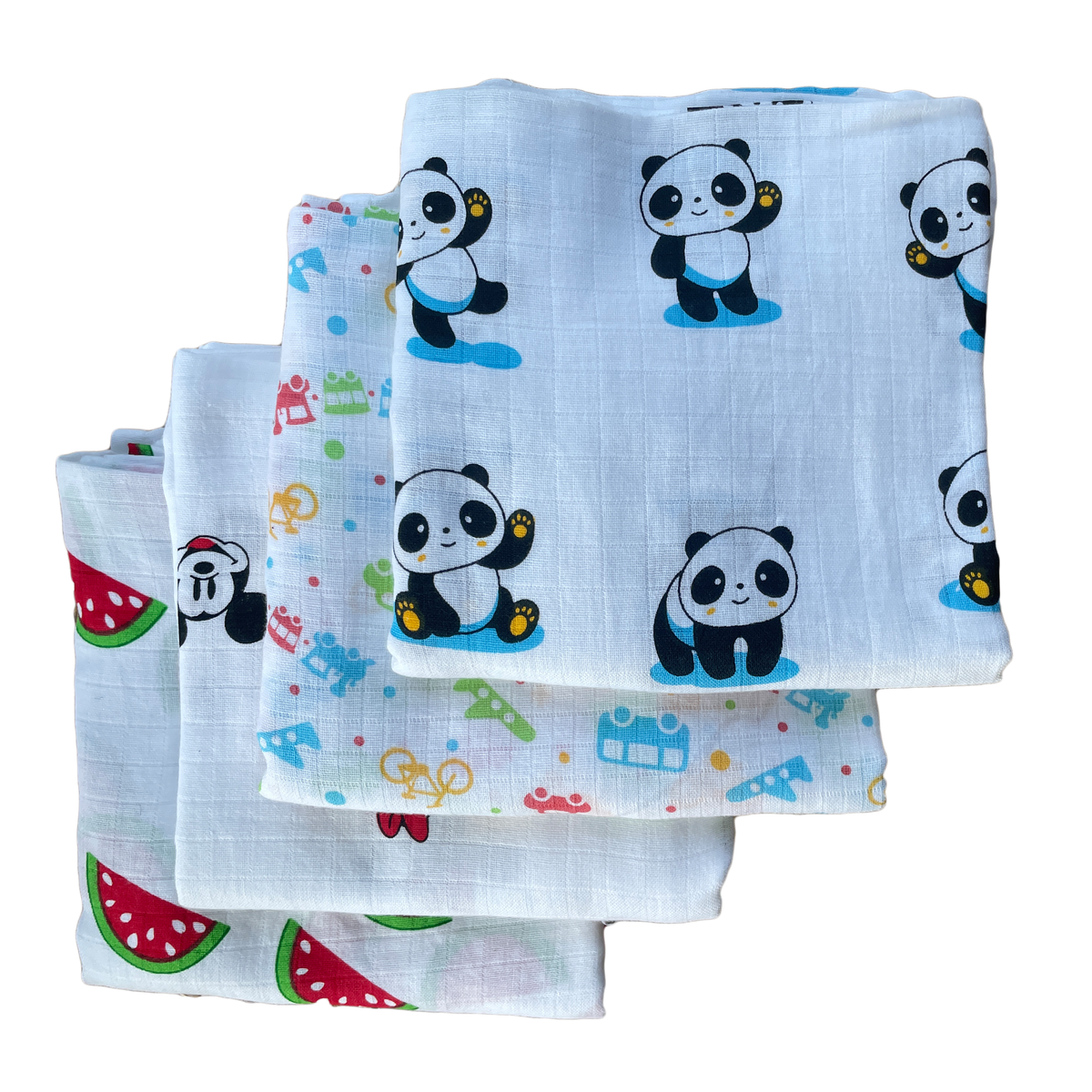 Big Muslin Towels - Panda, Dots, Mickey & Watermelon (Combo Pack 4)