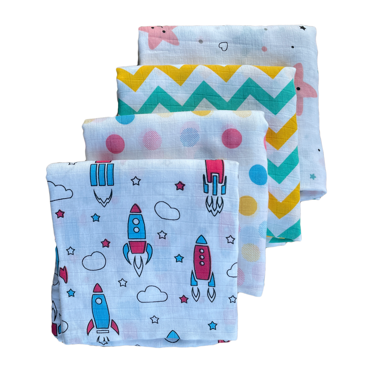 Big Muslin Towels - Rocket, Dots, Zigzag & Star's (Combo Pack 4)