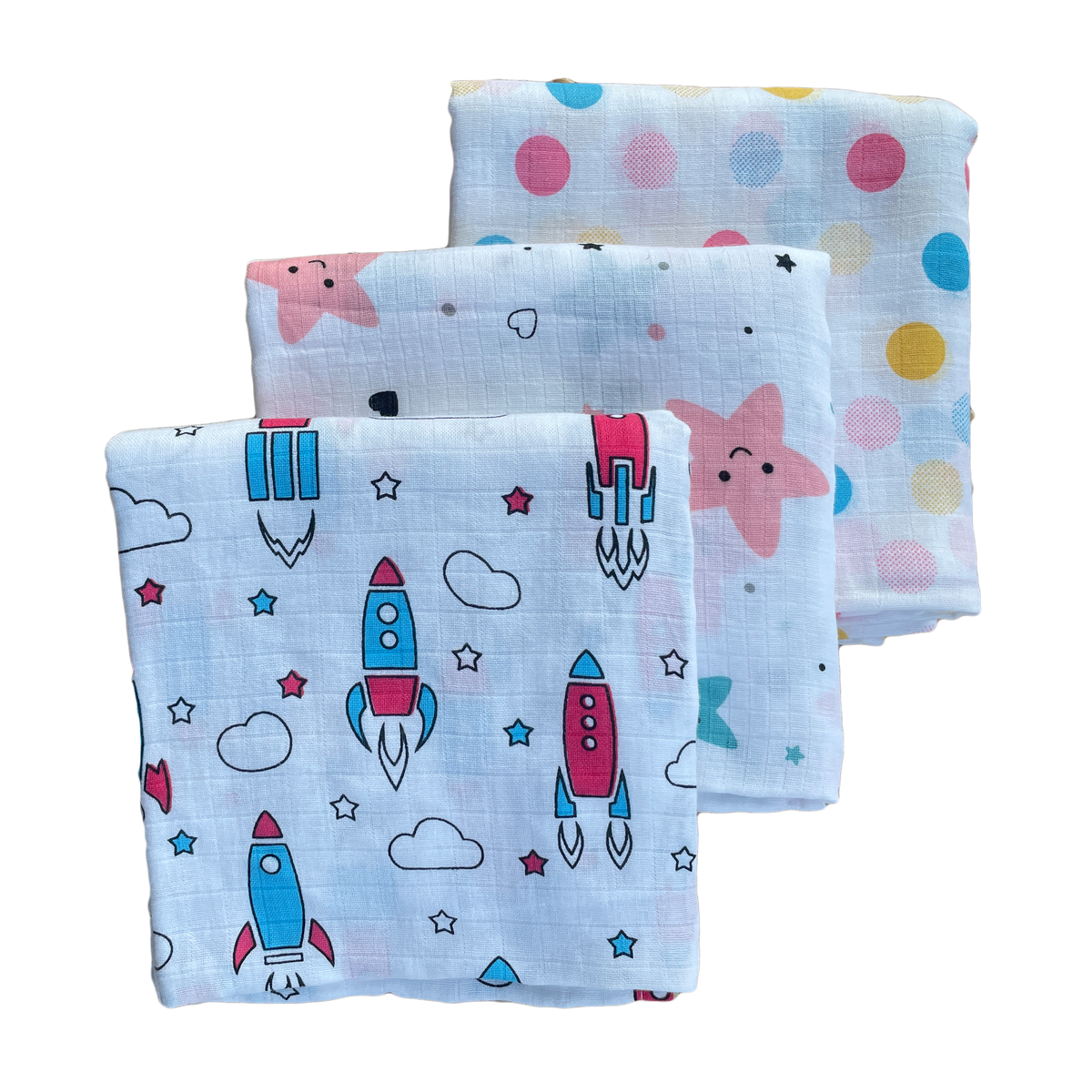 Big Muslin Towels - Rocket, Stars & Dots (Combo Pack of 3)