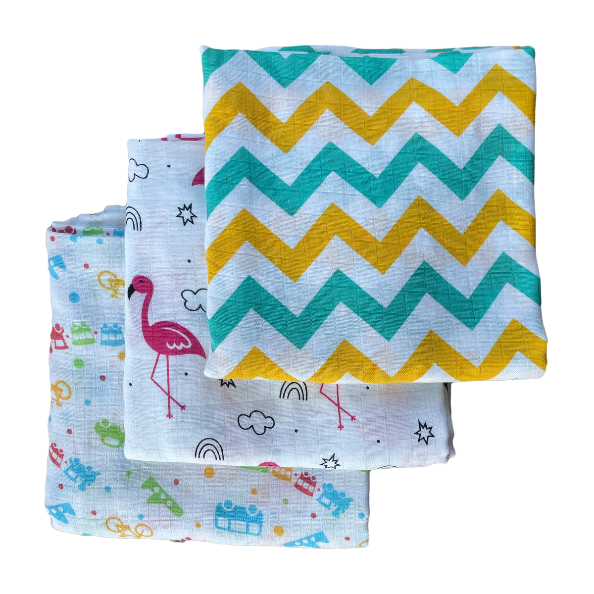 Big Muslin Towels - Train, Crane & Zigzag (Combo Pack of 3)