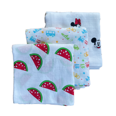 Big Muslin Towels - Watermelon, Train Toys & Mickey (Combo Pack of 3)