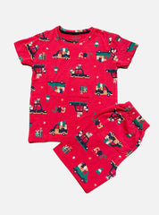 Boys Tee Shorts Set - Red Car Christmas Tree