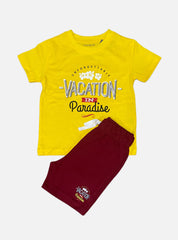 Boys Tee Shorts Set - Yellow Vacation in Paradise Red