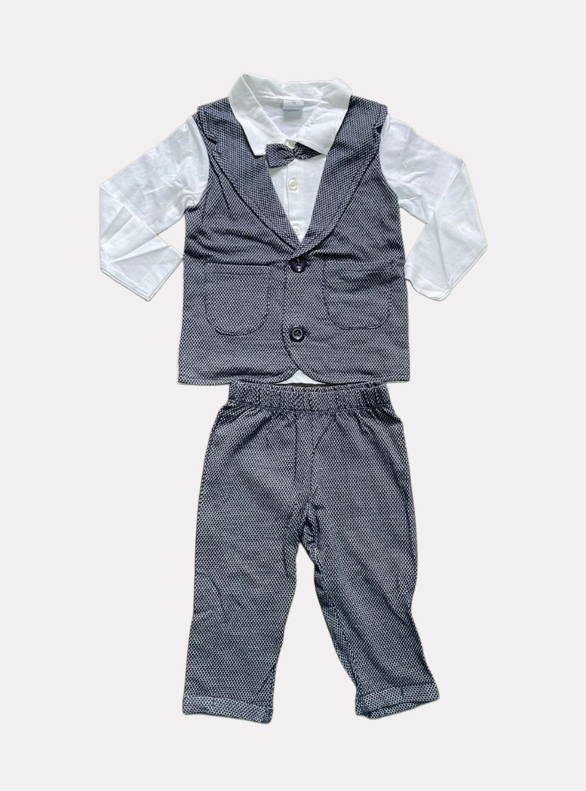 Coat Pant Set - White Navy Blue Dots