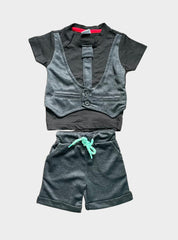 Coat Shorts Set - Black Gray Small Check