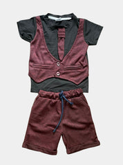 Coat Shorts Set - Black Red Small Check