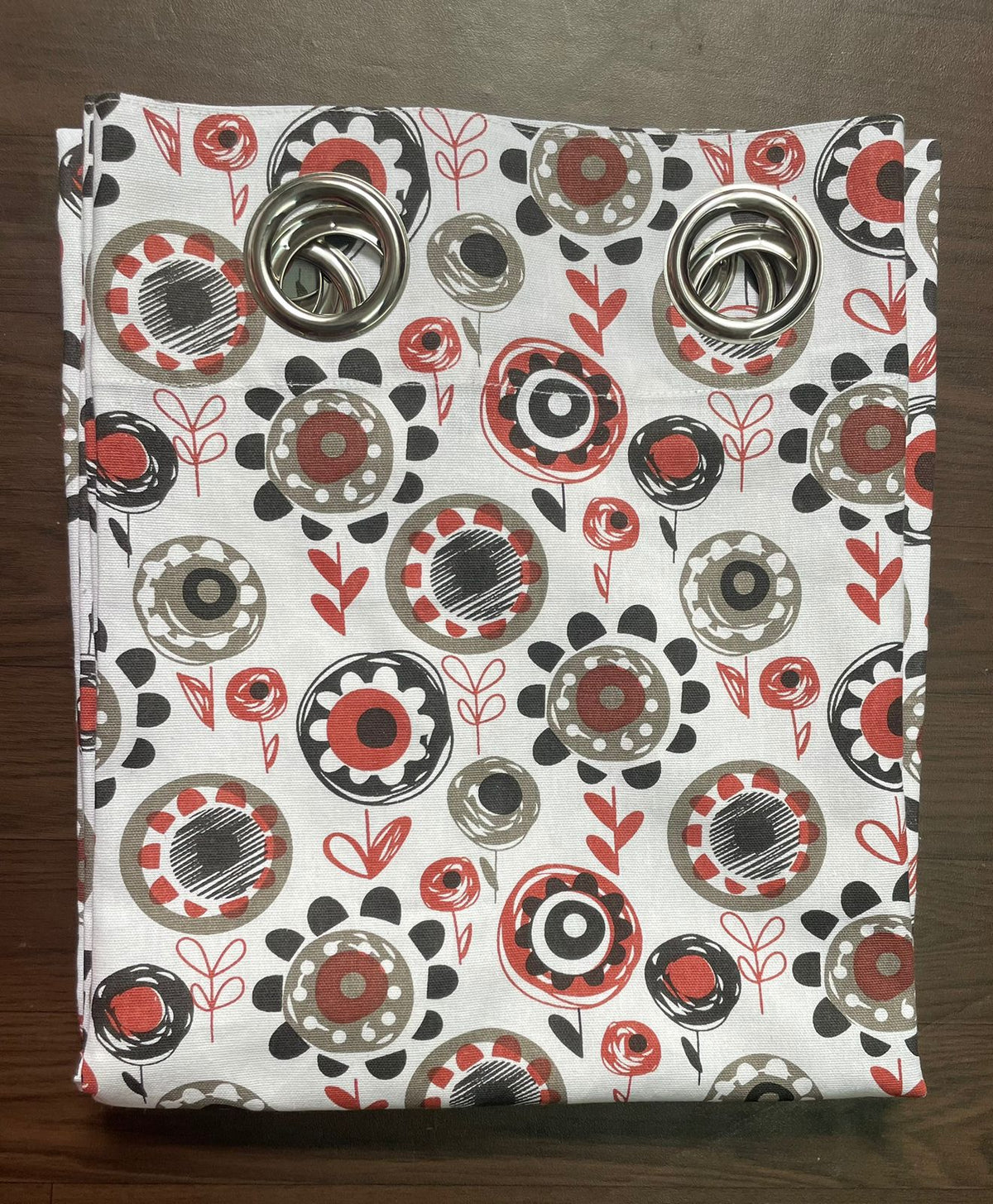 Cotton Door Curtain - Black & Gray & Brown Circle Flower