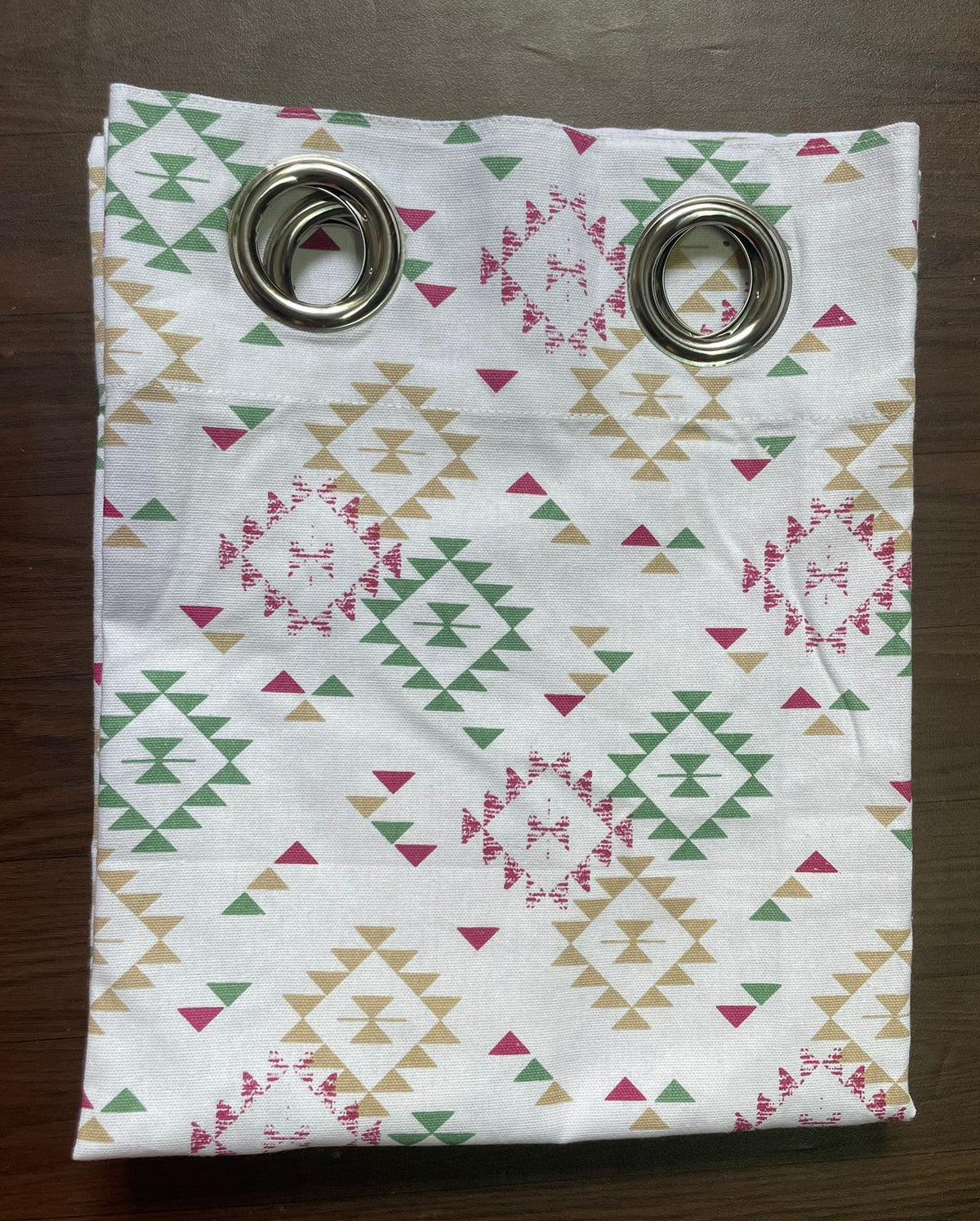 Cotton Door Curtain - Green Brown & Pink Geometric