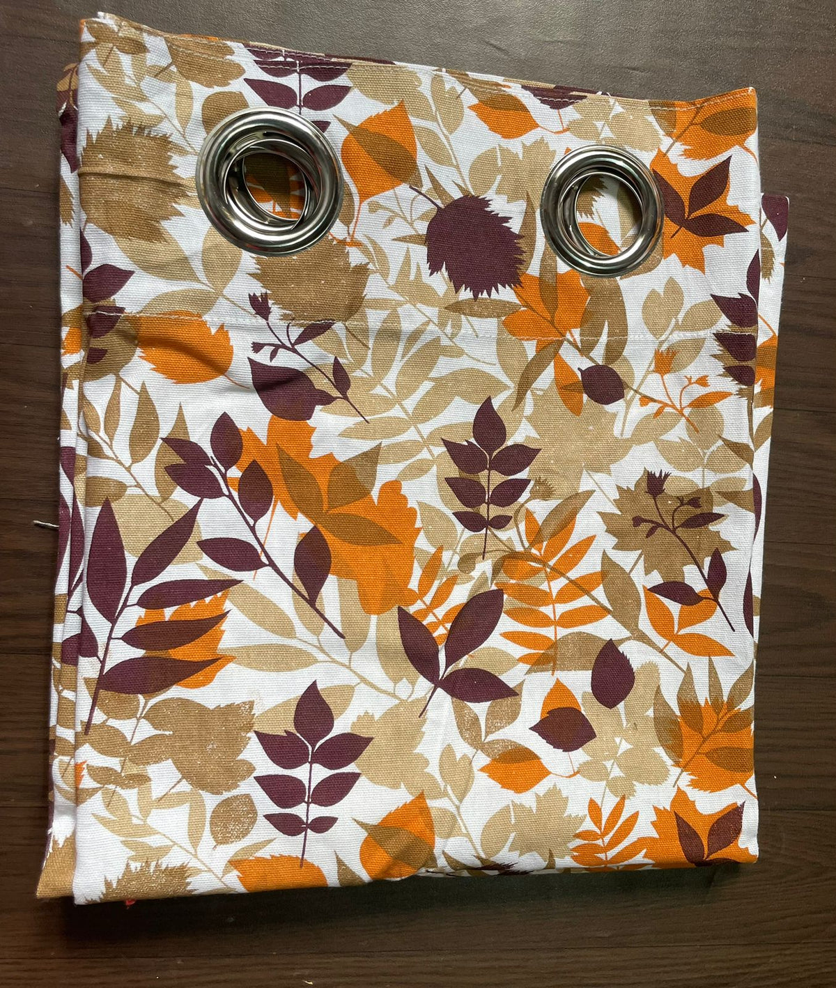 Cotton Door Curtain - Orange Dark Brown & Brown Leaf