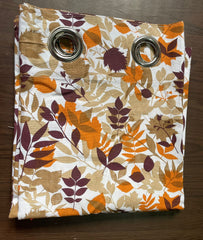 Cotton Door Curtain - Orange Dark Brown & Brown Leaf