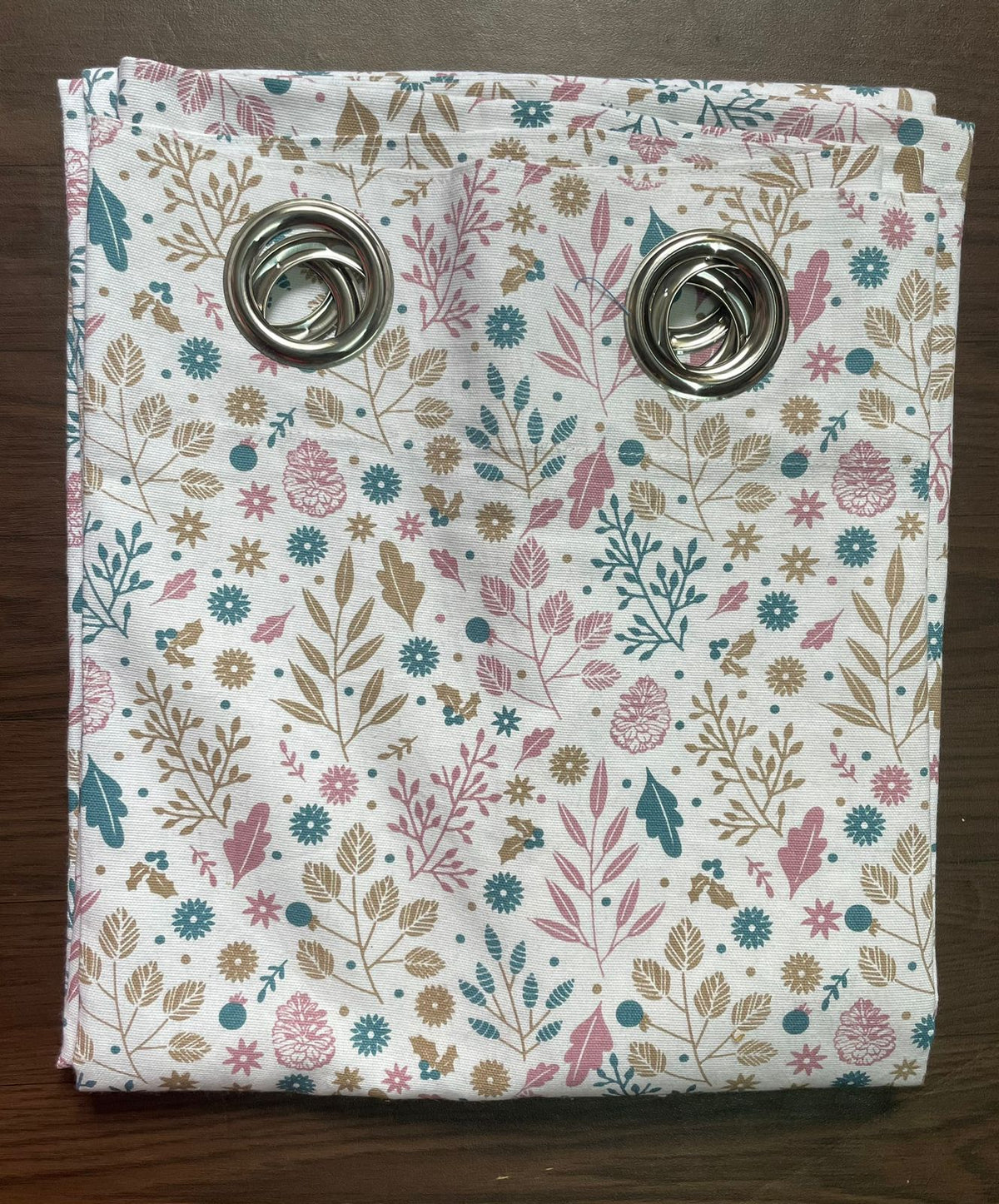 Cotton Door Curtain - Pink Blue & Brown Flower Leaf