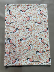 Cotton Lunch towel - white orange birds leaves on white