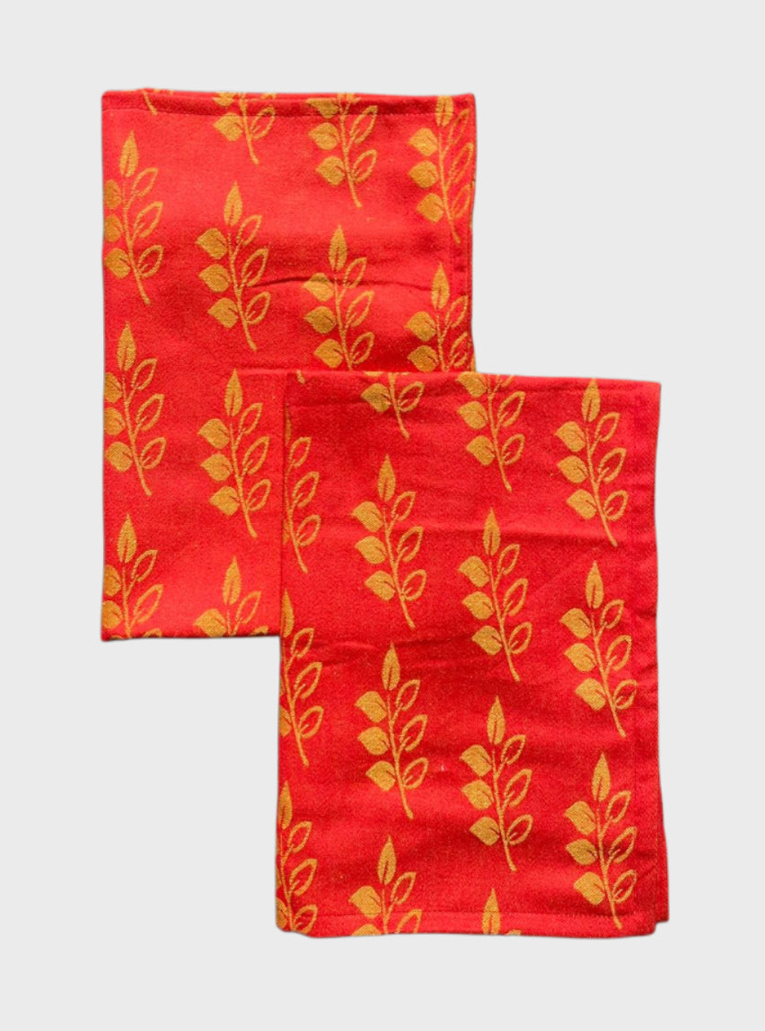 Cotton Pillow Cover - Red Sandal Leaf
