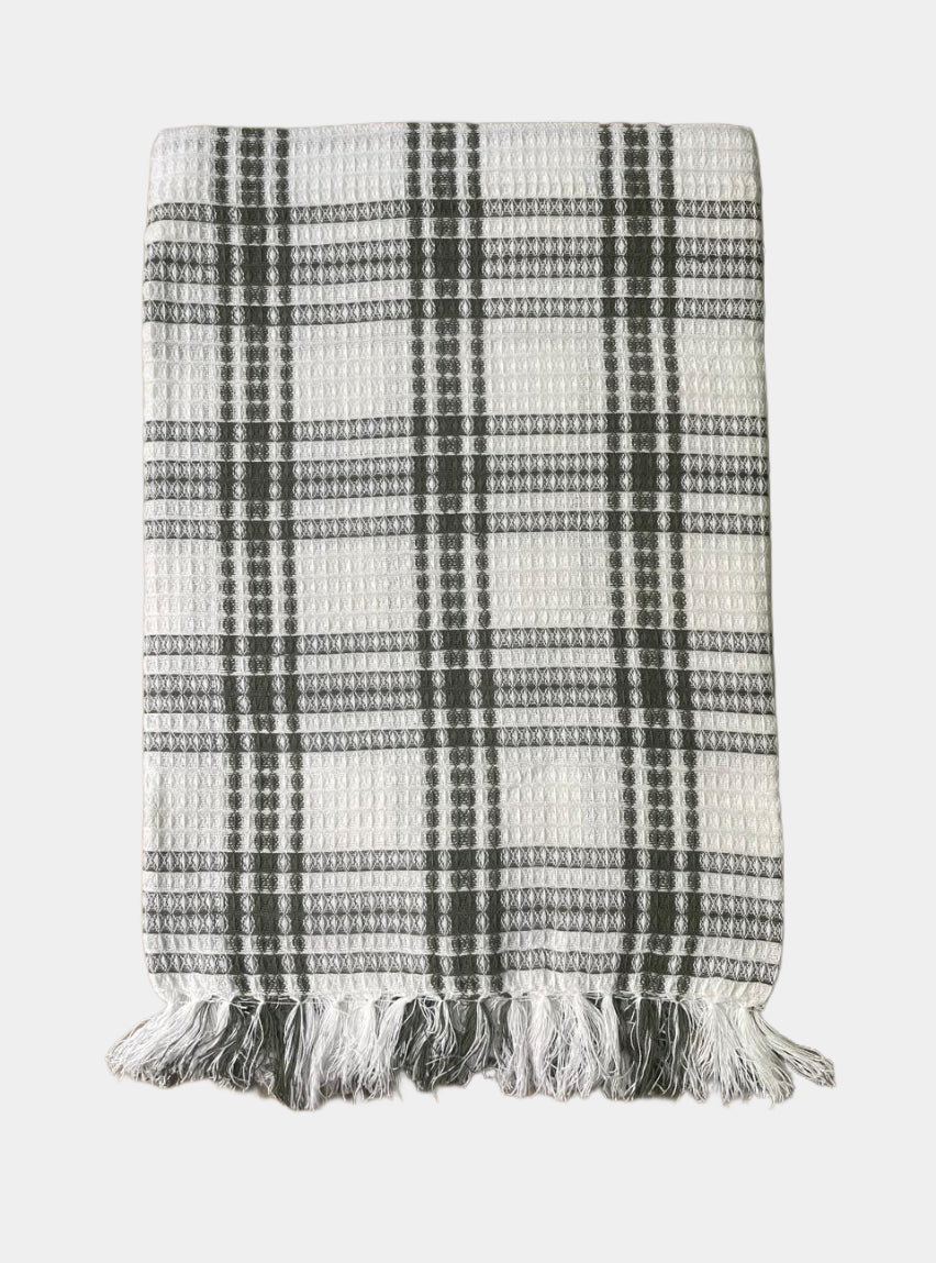 Cotton Towel - FY White Gray Big Check