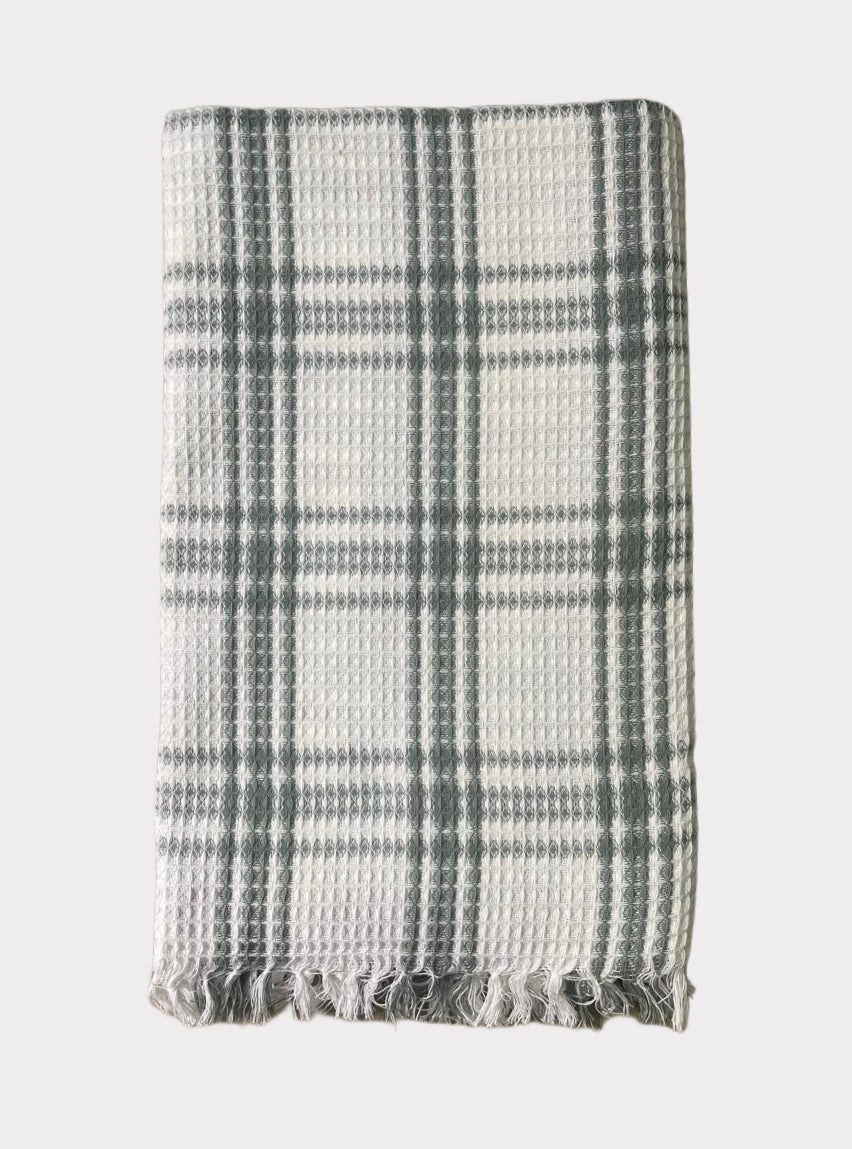 Cotton Towel - FY White Light Gray Big Check