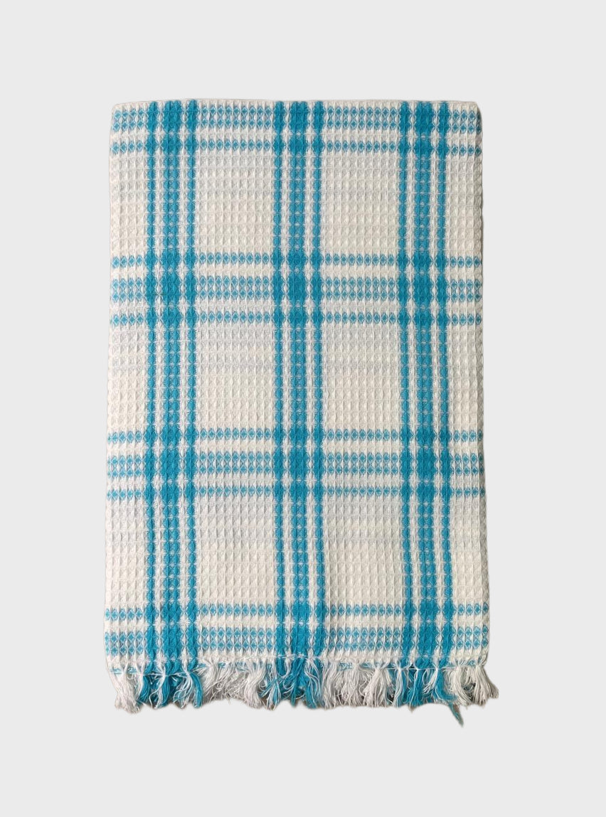 Cotton Towel - FY White Sky Blue Big Check