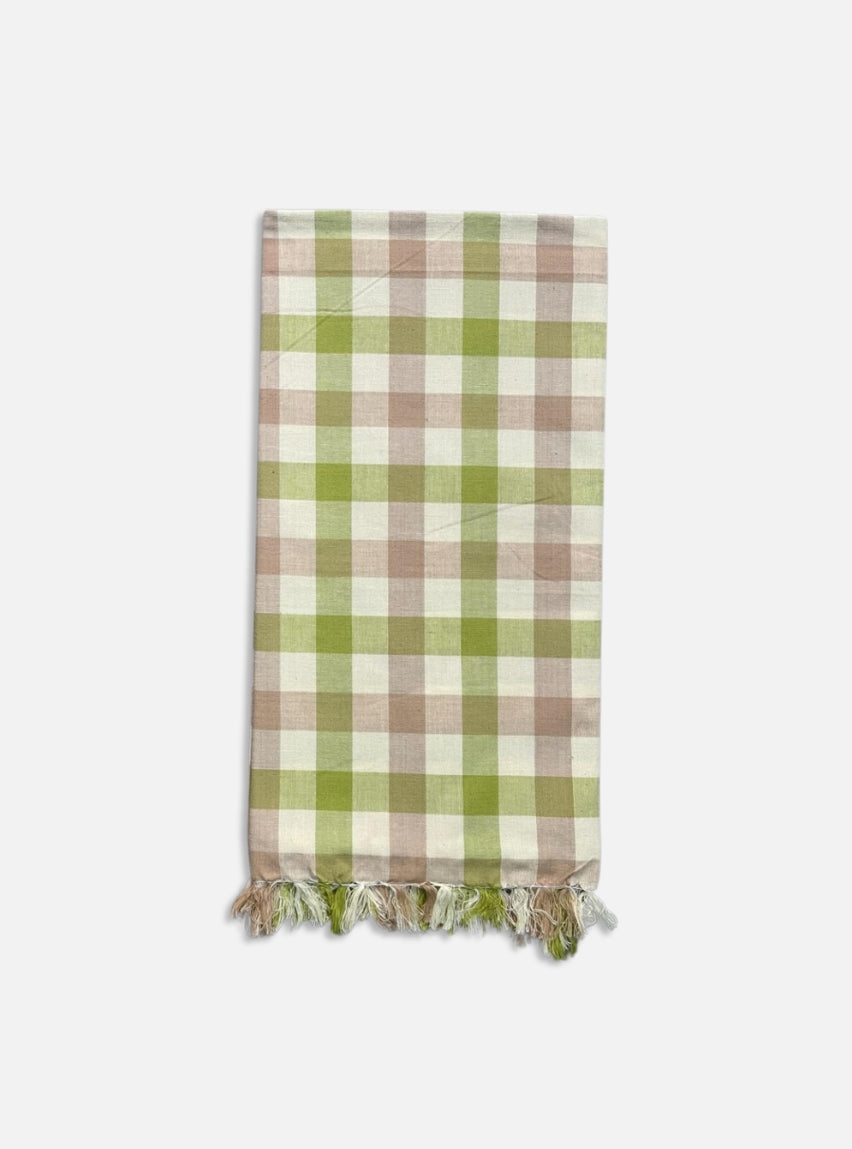 Cotton Towel - Green & Brown Small Check