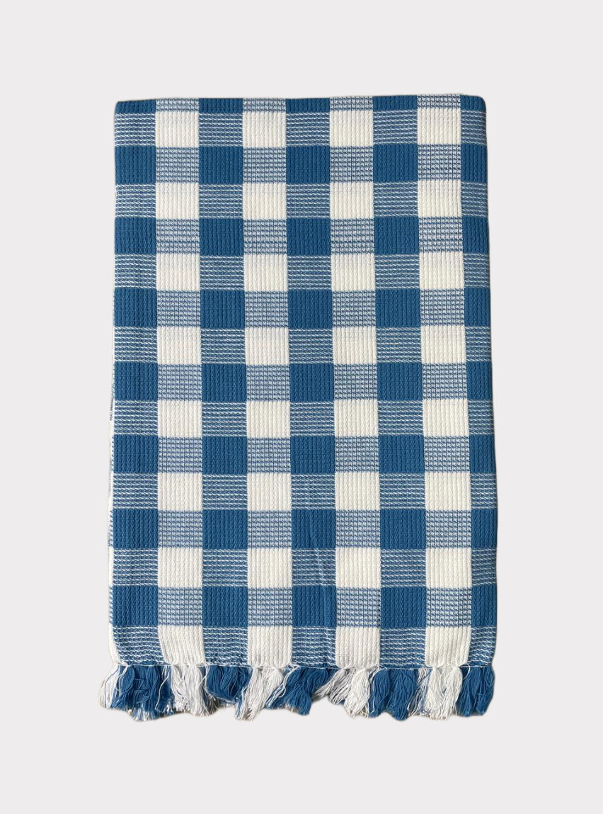 Cotton Towel - MK Drak Blue White Box Check