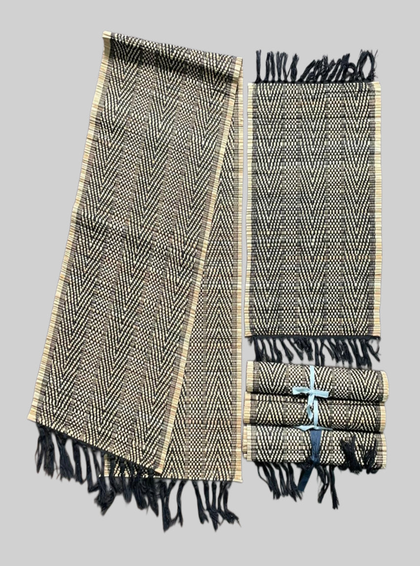 Dining Table Runner And placemats set - Black