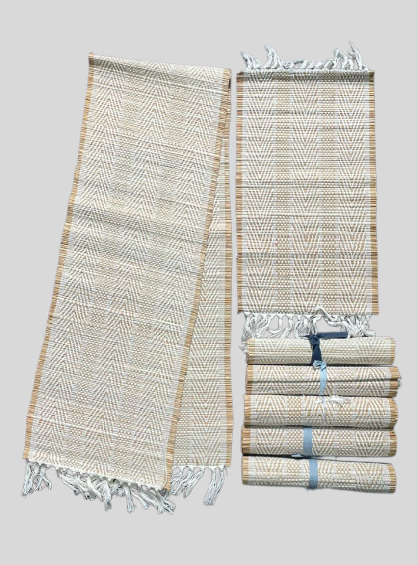 Dining Table Runner And placemats set -  White