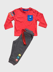 Full Sleeve Loop Knit Pant Set - Red Blue Monster Packet