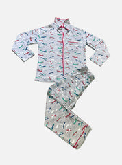 Full Sleeve Night Suit Pant Set (11 - 12 Years) - Gray Airplane