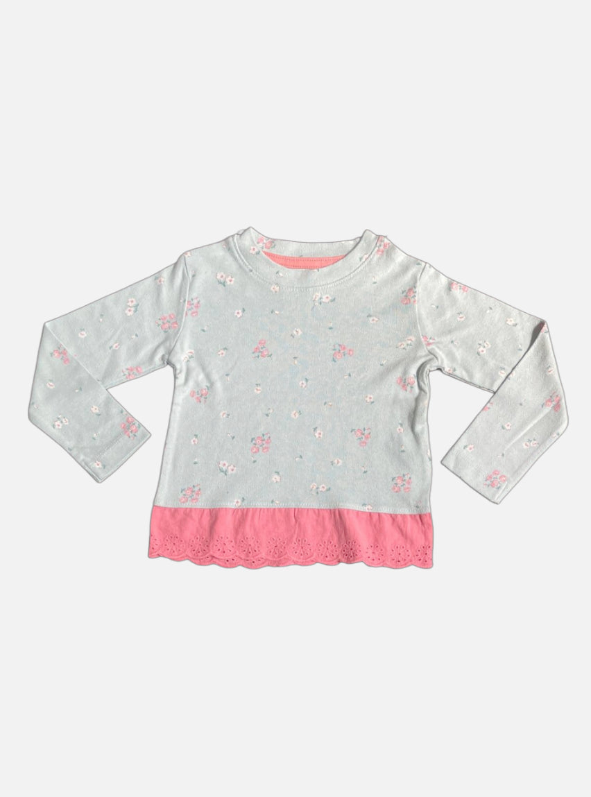 Girl T-Shirt (18 - 24 Months) - Green Blue Flowers