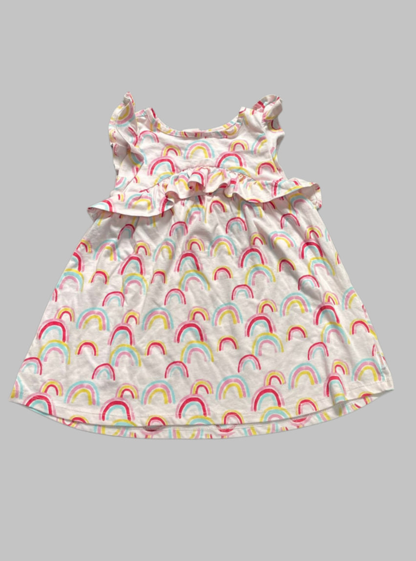 Girls Half Sleeve Frock - Pink Rainbow