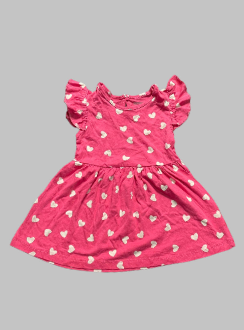 Girls Half Sleeve Frock - Rose White Heart