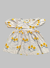 Girls Half Sleeve Frock - White Flower