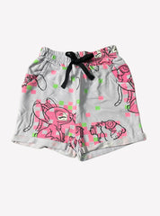 Girls Loopknit Shorts - Light Violet Pink Green Small Box