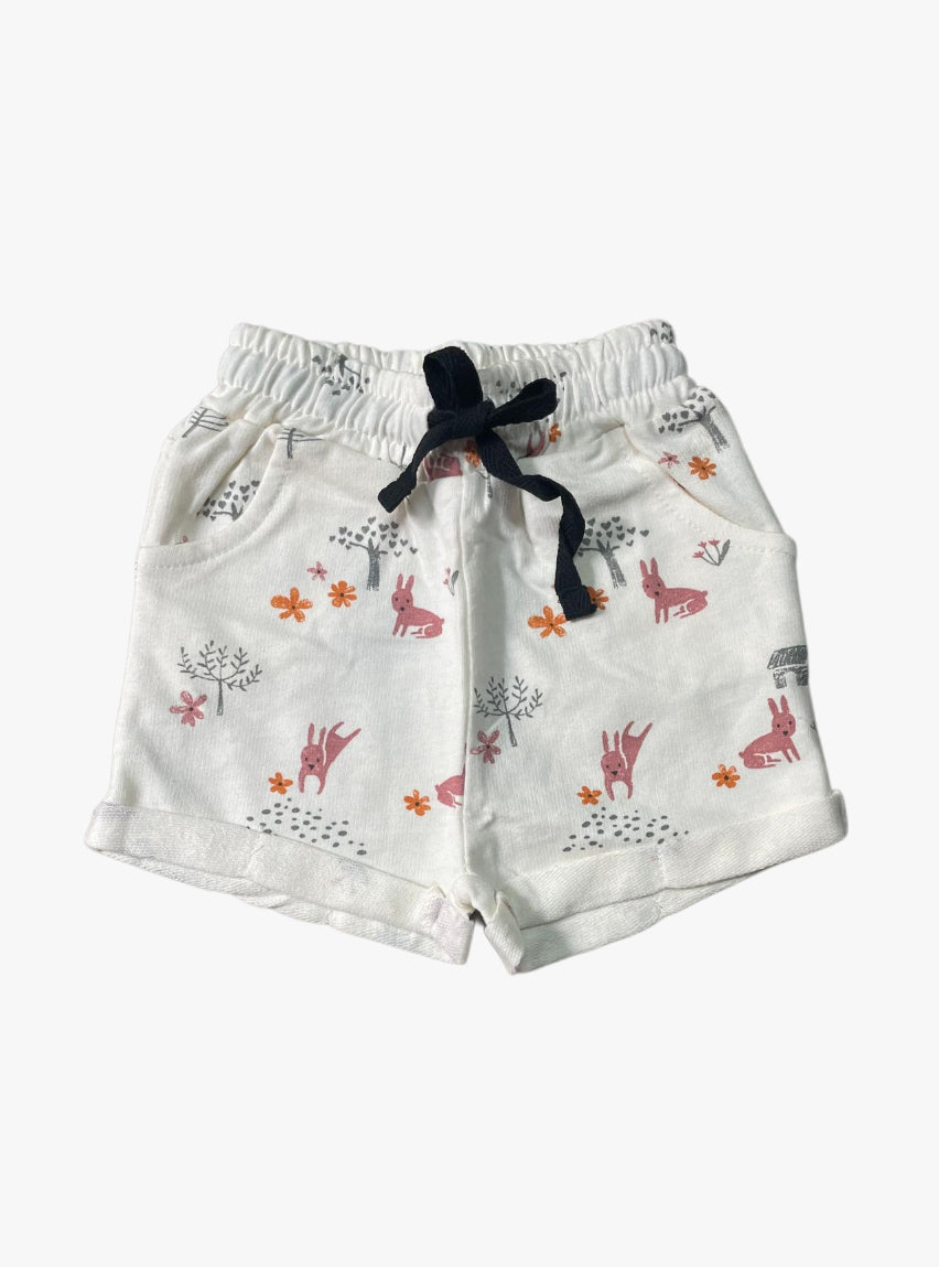Girls Loopknit Shorts - White Rabbit Tree Orange Flower