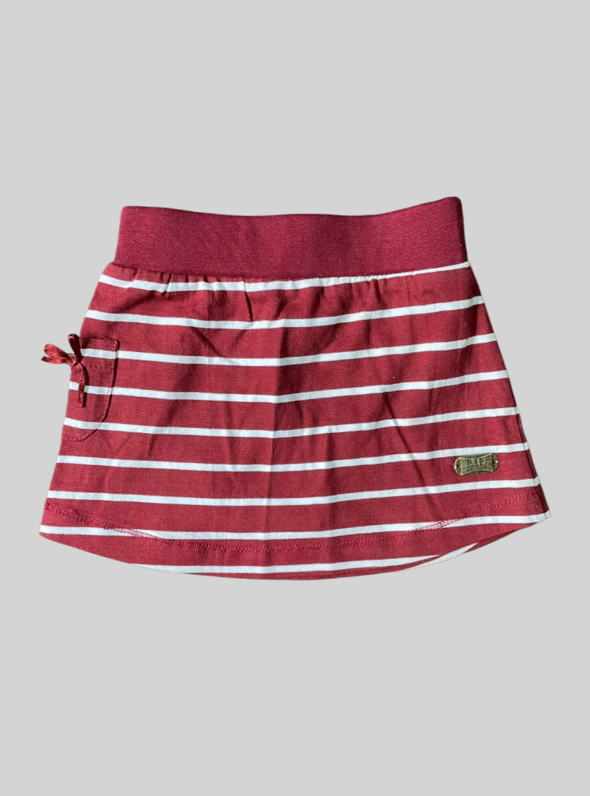Girls Skirt (6-9Months)- Maroon White Stripe