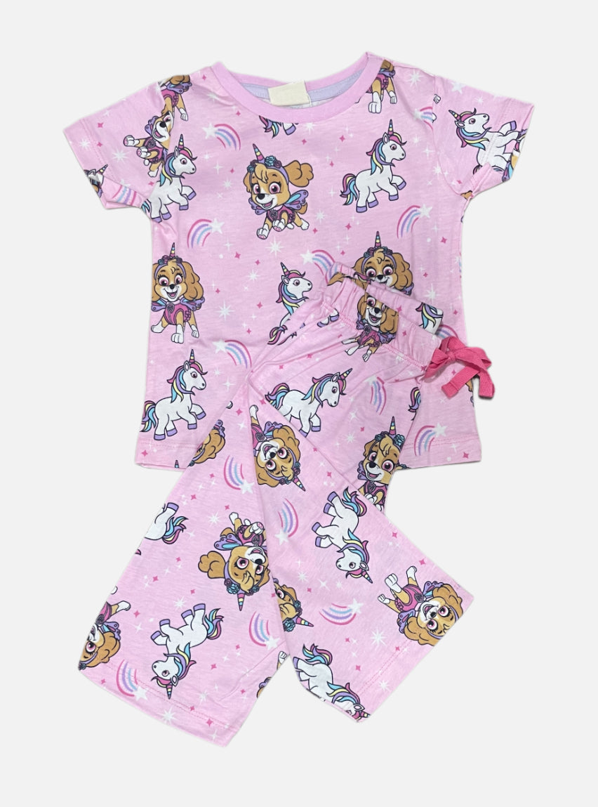 Girls Tee Capri Set - Pink Unicorn Horse and Dog