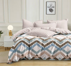 Glace Cotton Queen Size Full Bedspread - White Base Multi Colour  Zigzag Design