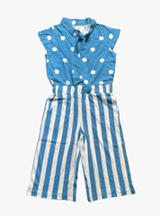 Half Jumpsuit - Blue White Dots Stripe