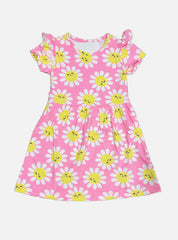 Half Sleeve Frock - Pink Base Sun Flower's