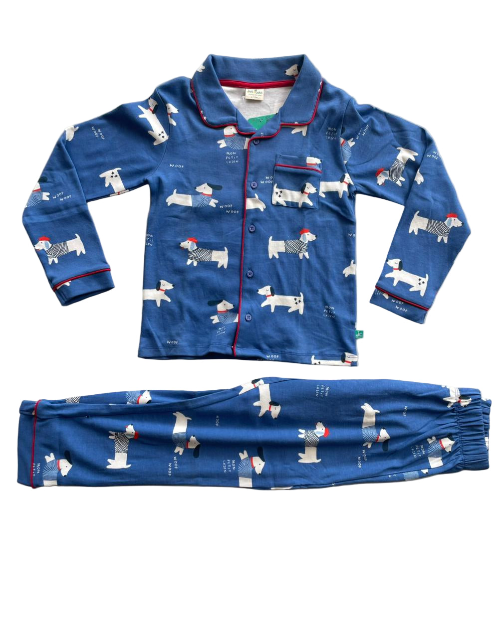 Full Sleeve Night Suit Pant Set blue - White dog