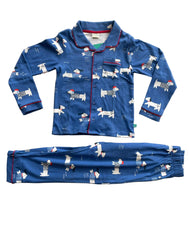Full Sleeve Night Suit Pant Set blue - White dog