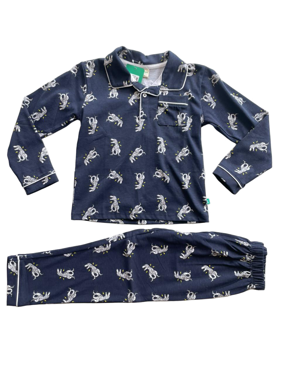 Full Sleeve Night Suit Pant Set dark blue -White dinosaur