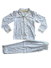Full Sleeve Night Suit Pant Set white -multi small boat