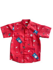 half sleeve shirt Red- blue animals