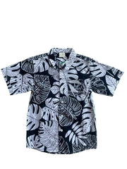half sleeve shirt black- white leaf