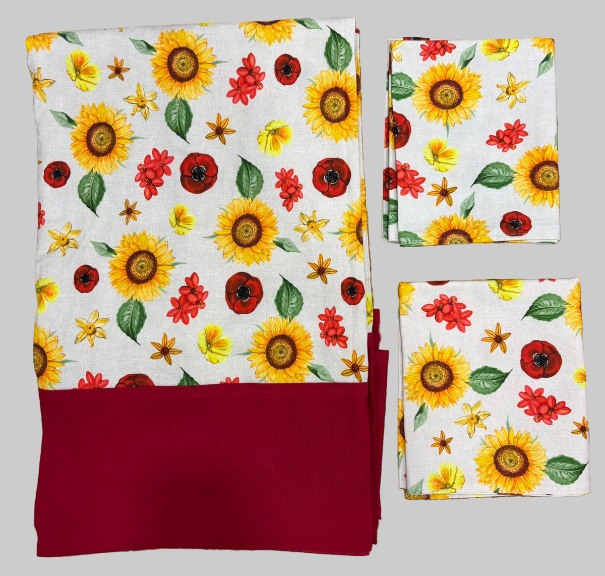 King Size Border Bedspread - white base flowers & red border