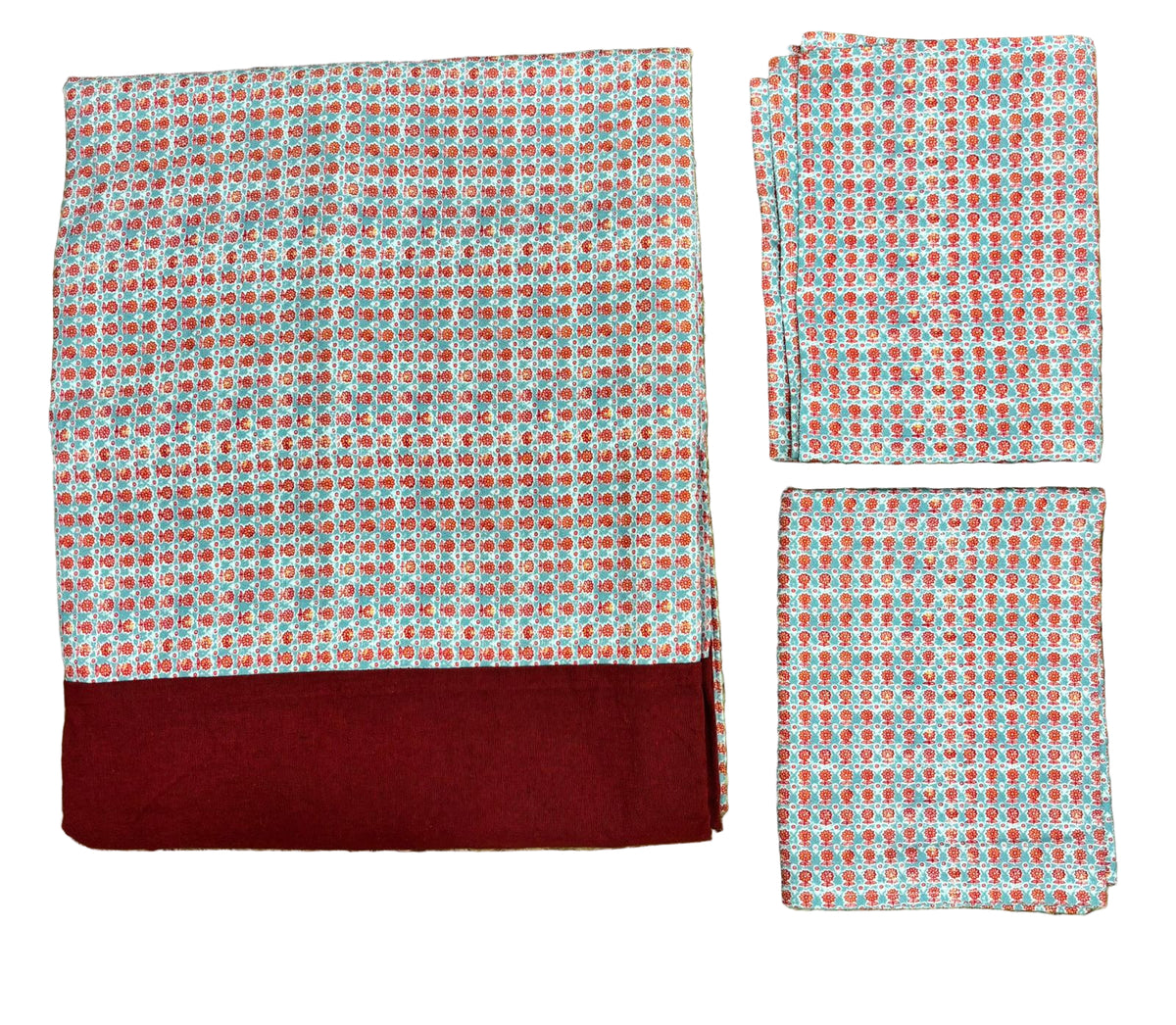 King Size Border Bedspread - flowers and red border