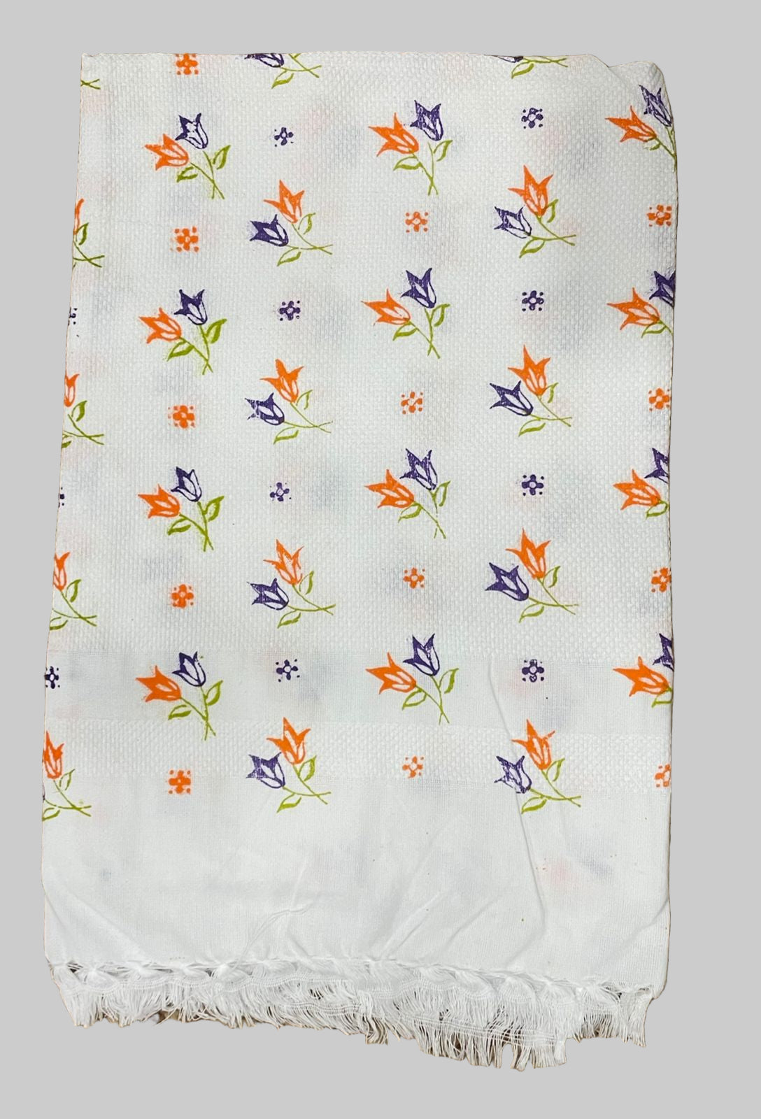 COTTON TOWEL - WHITE BASE AND FLOWER PRINTED