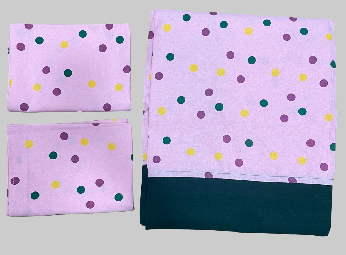 King Size Border Bedspread - pink base dots and navy blue border